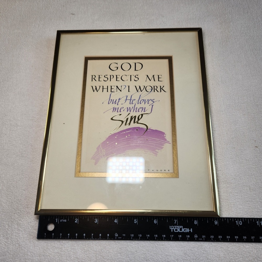 VTG 80's Pastel Tagore Quote Wall Art Pink Gold Framed Religious Christian Sing - Picture 3 of 4